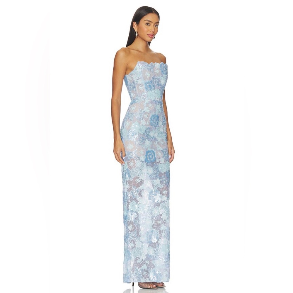 NWOT BRONX AND BANCO Farah Ocean Blue Sequin Multi Strapless Maxi Dress - Picture 3 of 16